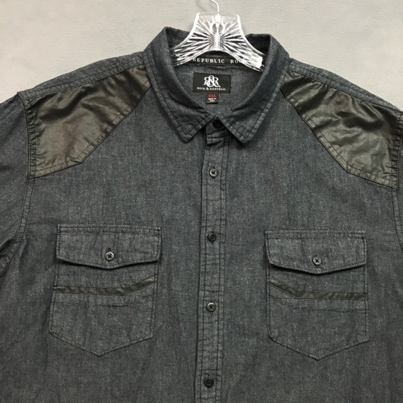 Rock & Republic Shirt Long Sleeve Men XXL Slightly Fitted Dark Gray Cosmetic 2nd - Picture 2 of 11